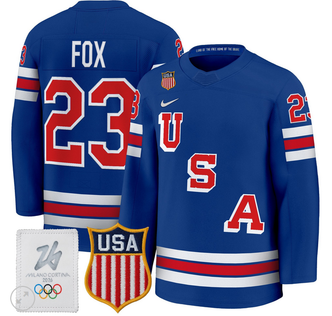 Men 2026 USA Olympic #23 Fox blue NHL Jersey